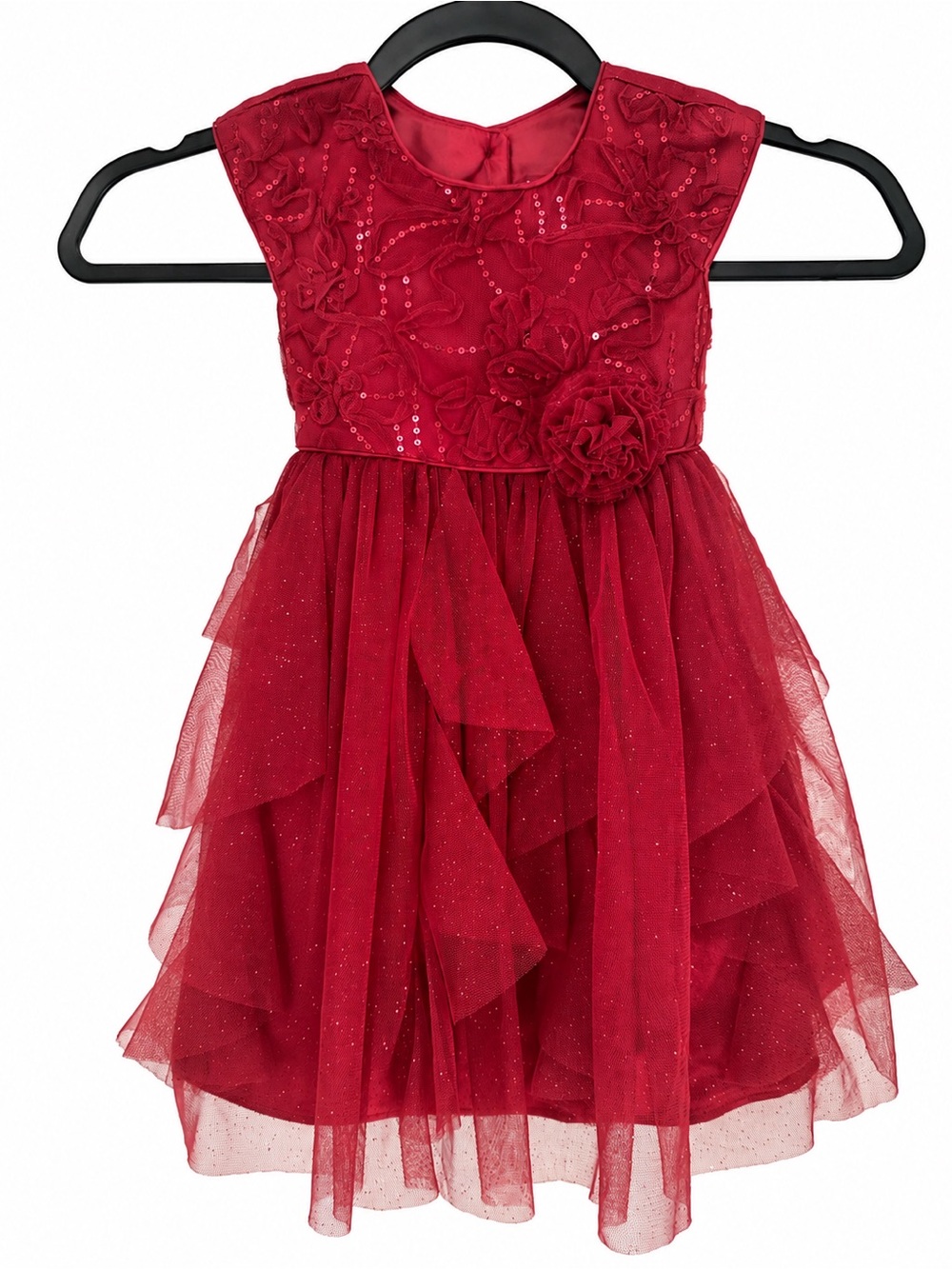 Jona Michelle Girls Red Sequin Floral Tulle Holiday Sparkle Xmas Party Dress 2T